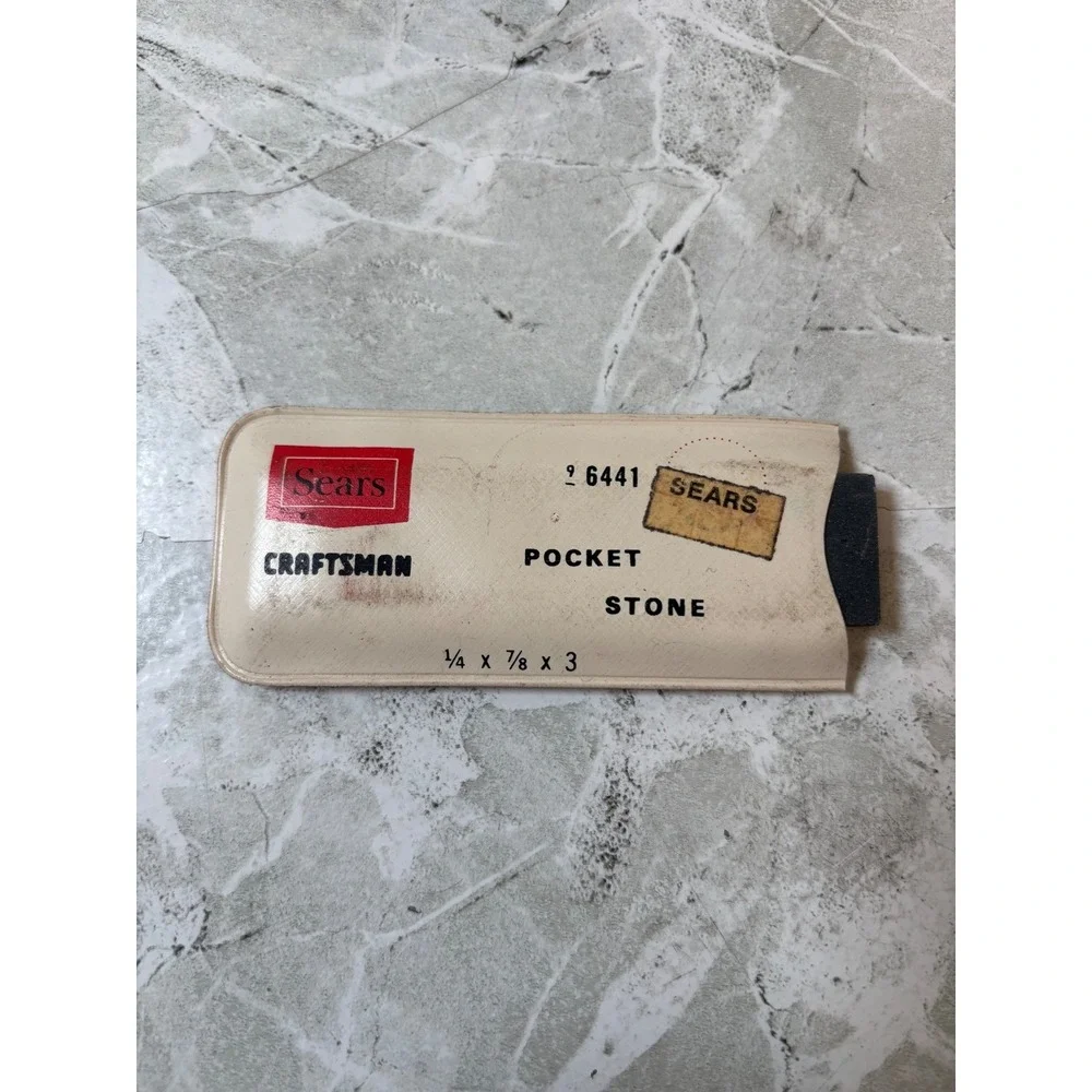 Vintage Sears Craftsman Pocket Stone In Plastic Sleeve 9 6441 ¼ × ⅞ × 3